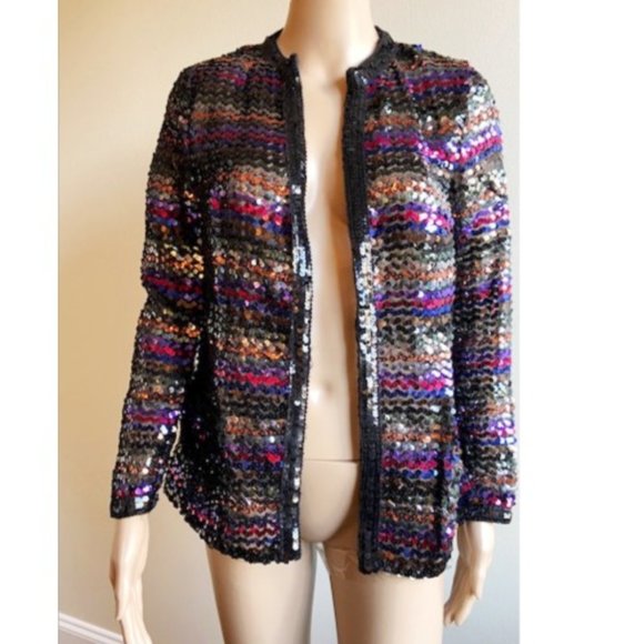 Vintage Jackets & Blazers - VINTAGE GLAM ROCK SEQUIN JACKET M